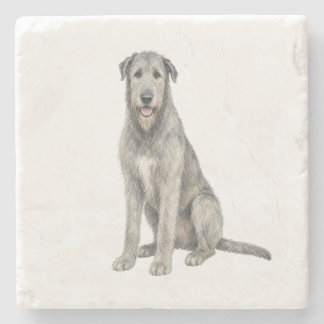 Sitzender Irischer Wolfshund Natursteinuntersetzer Steinuntersetzer