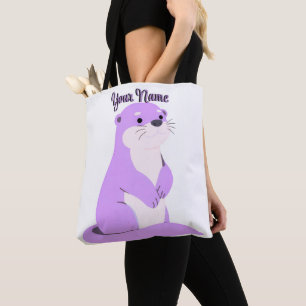 Sitzender lila Otter Süß Kawaii Individueller Name Tasche
