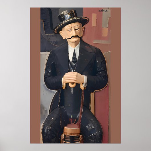 Sitzender Mann, auf einen Stock gestützt Poster (Vorne)