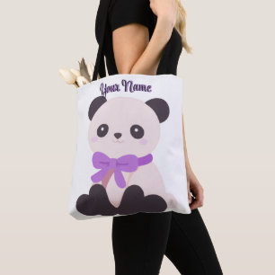 Sitzender Panda Lila Schleife Süße Kawaii Individu Tasche
