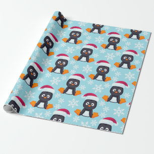 Sitzender Pinguin mit Santa-Hut Geschenkpapier