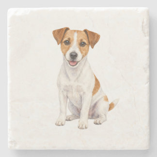Sitzender Russell Terrier Naturstein-Unterlage Steinuntersetzer