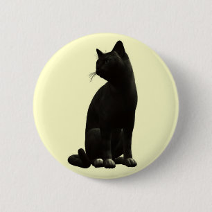 Sitzender schwarze Katzen-Knopf Button