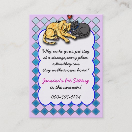 sitzender Service des Haustieres Visitenkarte (Vorderseite)