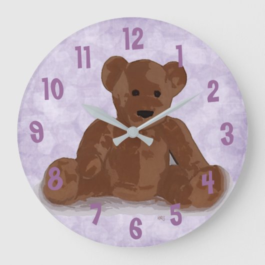 Sitzender Teddy-Bär (lila Hintergrund) Große Wanduhr (Vorderseite)