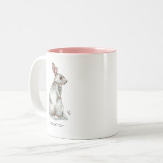 "Sitzendes hübsches" Kaninchen zwei tonte Becher Zweifarbige Tasse (Vorderseite Links)