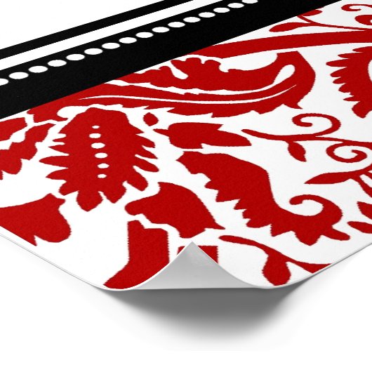 Sitzkarte 8 Tabellen Roter schwarzer Damast Poster (Ecke)