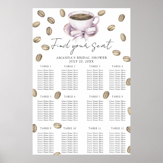 Sitzkarte für Kaffee und Brautparty Poster (Vorne)