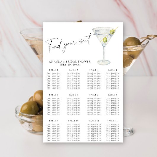 Sitzkarte für Martini-Brautpartys Poster