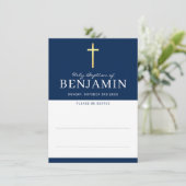 SITZKARTE Heilige Taufe minimale marineblau Einladung (Stehend Vorderseite)