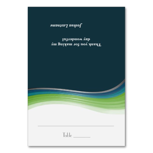 Sitzkarte mit grünem und blauem Wave Tischnummer (Vorderseite)