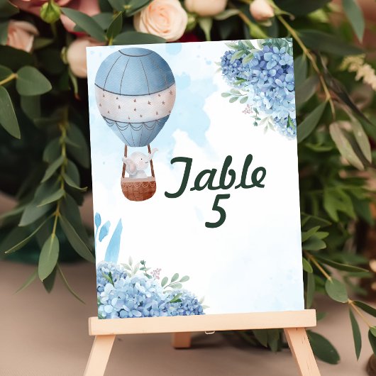 Sitzkarte oben Elephant Heißluftballon Tischnummer