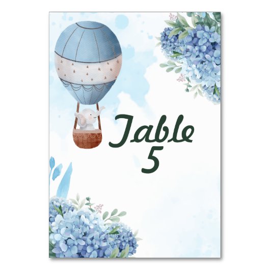 Sitzkarte oben Elephant Heißluftballon Tischnummer (Vorderseite)