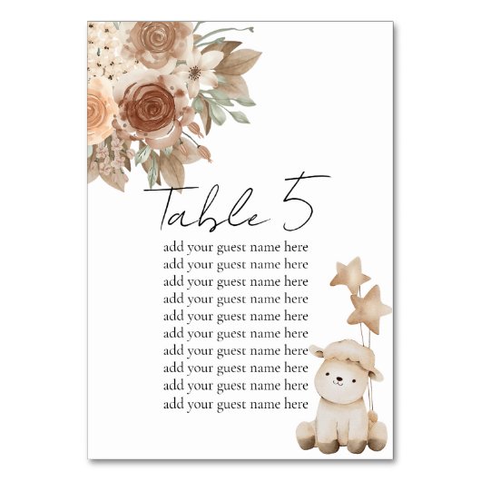 Sitzkarte Rustikal Braun, süßes Lämmchen Tischnummer (Vorderseite)