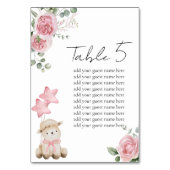 Sitzkarte Sweet Little Lamb Rosa Grüne Tischnummer (Vorderseite)