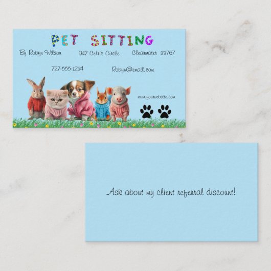 Sitzkarten für Haustiere Begleitkarte (Vorne/Hinten)