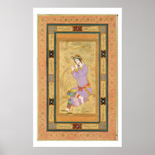 Sitzmädchen, das ihr Haar in ringlets, von t Poster