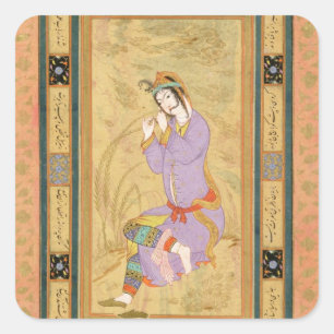 Sitzmädchen, das ihr Haar in ringlets, von t Quadratischer Aufkleber