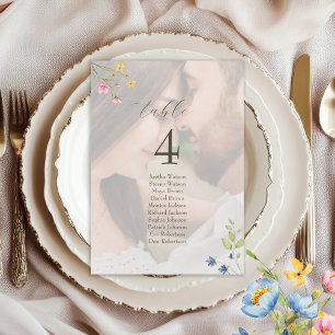 Sitzordnung zur Hochzeit mit Wildblumenfotos