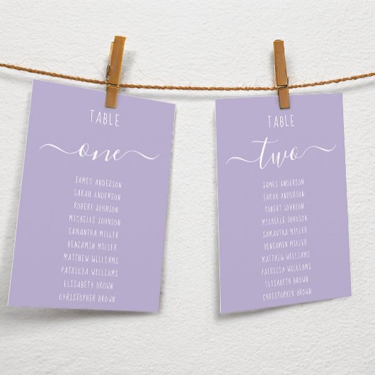 Sitzordnungskarte Lavendel Modern Script Lila