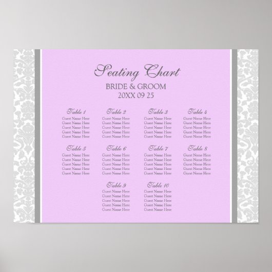 Sitzplan 10 Tabellen Lilac Gray Damask Poster (Vorne)