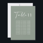 Sitzplan der grünen Hochzeitsnacht für die Tischnu<br><div class="desc">Budget Natural Sage grün moderne Hochzeitssitzkarte Tischnummer Dekor Zeichen.</div>