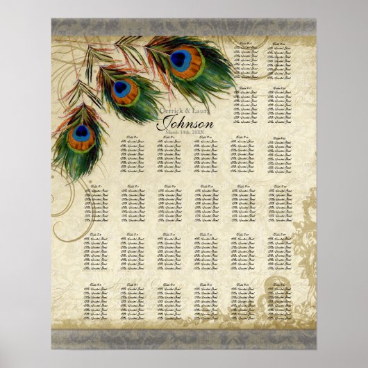 Sitzplan Empfangstisch, Pfau & Federn Poster (Vorne)
