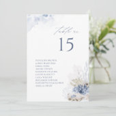 Sitzplan für blaue Korallen und Muscheln Tischnumm Einladung (Stehend Vorderseite)