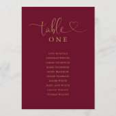 Sitzplan für Burgund und Gold-Tischnummern Einladung (Rückseite)