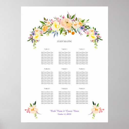 Sitzplan für Willow und Floral Hochzeiten Poster (Vorne)