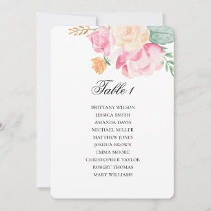 Sitzplan in Rosa und Pfirsich. Florales Hochzeitsk Einladung