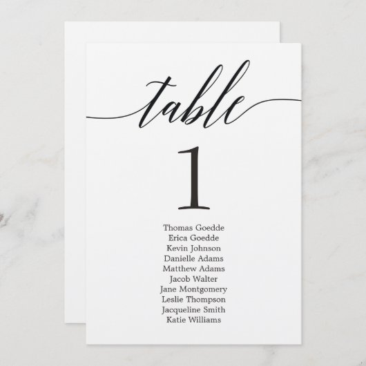 Sitzplan Individuelle Tischkarte Modernes Skript Einladung (Vorne/Hinten)