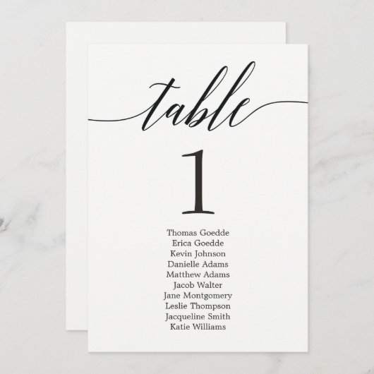 Sitzplan Individuelle Tischkarte Modernes Skript Einladung (Vorne/Hinten)