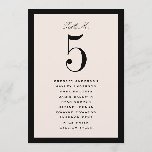 Sitzplan Karte Schwarze Hochzeitstisch (Vorderseite)