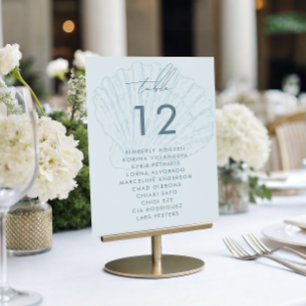 Sitzplan mit Muschelnamen Schild für Strandhochzei Tischnummer