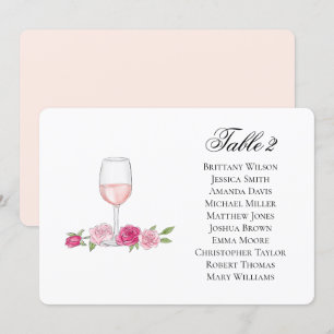 Sitzplan Rosen. Weinglas. Florale Hochzeit Einladung