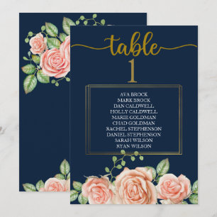 Sitzplan-Tischkarte Navy Blau Gold Blush Einladung