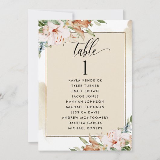 Sitzplatinen in Beige und Rosa mit Gastnamen (Rückseite)