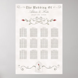 SITZPLATZ 81-120 | Elegante Rote Rose Hochzeit Poster