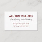 Sitzplatz für Haustiere und Visitenkarte für Board (Rückseite)