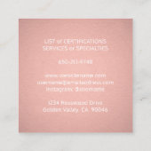 Sitzplätze Groomer Services Rosa Rose Gold Moderne Quadratische Visitenkarte (Rückseite)