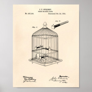 Sitzstange Für Vogelkäfige 1891 Patent Kunst Alte  Poster