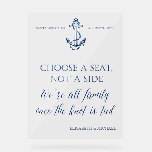 "Sitzt nicht an der Seite" Hochzeitszeichen Acrylschild (Vorderseite)