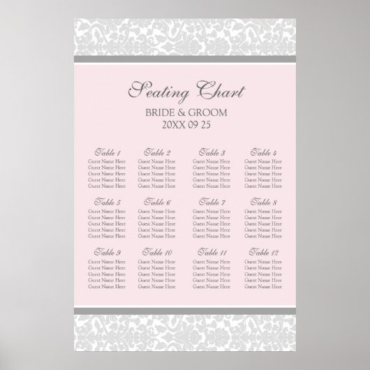 Sitztabelle 12 Tabellen Rosa graue Damaskus Poster (Vorne)