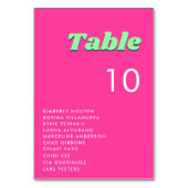 Sitztabelle für die rosa und grüne Tischnummer im (Vorderseite)