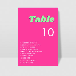 Sitztabelle für die rosa und grüne Tischnummer im 