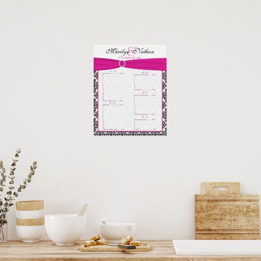 Sitztabelle in Rosa, Weiß und Schwarz des Empfangs Poster (Küche)