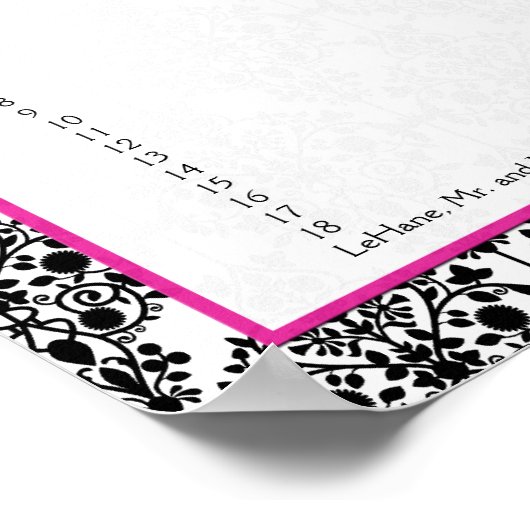 Sitztabelle in Rosa, Weiß und Schwarz des Empfangs Poster (Ecke)