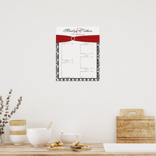 Sitztabelle in Rot, Weiß und Schwarz des Empfangs Poster (Küche)