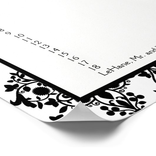 Sitztabelle in Rot, Weiß und Schwarz des Empfangs Poster (Ecke)